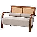 Baxton Studio Sage Japandi Loveseat With Woven Rattan, 32-3/4”H x 48”W x 28-15/16”D, Light Gray/Walnut Brown 1 thumbnail image