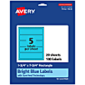 Avery® Print-To-The-Edge Labels With Sure Feed® Technology, 94232-BBP20, Rectangle, 1-3/4" x 7-3/4", Matte Bright Blue, Pack of 100 1 thumbnail image