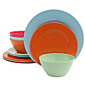 Gibson Brist 12-Piece Dinnerware Set, Orange/Red/Blue/Green