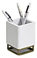 Realspace® Luna Wood/Metal Pen Cup, 4-1/4"H x 3-1/4"W x 3-1/4"D, White/Gold 1 thumbnail image