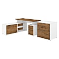 Bush Business Furniture Jamestown L-Shaped Desk With Drawers And Lateral File Cabinet, 60"W, Fresh Walnut/White, Standard Delivery