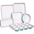 NutriChef 6-Piece Kitchen Oven Baking Pans NCBK6CT5 - Baking, Breading, Cake, Cooking, Roasting, Broiling - Dishwasher Safe - Green, White - Metal, Ceramic, Steel, Copper Body - 6 Piece