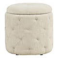 Office Star Erindale Round Storage Ottoman, 18”H x 18-1/2”W x 18-1/2”D, Linen 1 thumbnail image