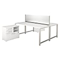 Bush Business Furniture 400 Series 2-Person Workstation With Table Desks And Storage, 72"W x 30"D, White, Premium Installation