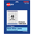 Avery® Permanent Labels With Sure Feed®, 94103-WMP250, Square, 1" x 1", White, Pack Of 12,000