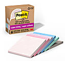 Post-it Paper Super Sticky Notes, 420 Total Notes, Pack Of 6 Pads, 4" x 4", 100% Recycled, Wanderlust Pastels, 70 Sheets Per Pad