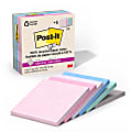 Post-it Paper Super Sticky Notes, 420 Total Notes, Pack Of 6 Pads, 4" x 4", 100% Recycled, Wanderlust Pastels, 70 Sheets Per Pad