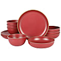 Gibson Home Rockabye 12-Piece Double Bowl Melamine Dinnerware Set, Red 1 thumbnail image