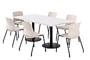 KFI Studios Proof Rectangle Pedestal Table With Imme Chairs, 31-3/4”H x 72”W x 36”D, Designer White Top/Black Base/Moonbeam Chairs