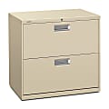 HON® 600 20"D Lateral 2-Drawer File Cabinet With Lock, Putty