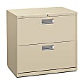 HON® 600 30"W x 19-1/4"D Lateral 2-Drawer File Cabinet With Lock, Putty