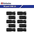 Verbatim® PinStripe USB Flash Drive, 32GB, Black, Pack Of 50