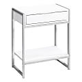Monarch Specialties Side Accent Table With Shelf, Rectangular, Glossy White/Chrome