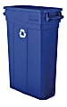 Suncast Commercial Narrow Rectangular Resin Trash Can, With Handles, 23 Gallons, 30"H x 11"W x 22"D, Blue Recycle 1 thumbnail image