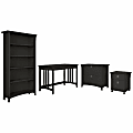 Bush® Furniture Salinas 48"W Writing Desk With File Cabinets And Bookcase, Vintage Black, Standard Delivery
