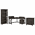 Bush Furniture Key West 60"W L-Shaped Desk With File Cabinets, Bookcase And Desktop Organizers, Dark Gray Hickory, Standard Delivery 1 thumbnail image