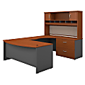 Bush Business Furniture Components 72"W Right-Handed Bow-Front U-Shaped Desk With Hutch And Storage, Auburn Maple/Graphite Gray, Premium Installation