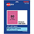 Avery® Print-To-The-Edge Labels With Sure Feed® Technology And Easy Peel®, 94102-BPP80, Square, 3/4" x 3/4", Matte Bright Pink, Pack of 6400 1 thumbnail image