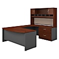 Bush Business Furniture Components 72"W Right-Handed Bow-Front U-Shaped Desk With Hutch And Storage, Hansen Cherry/Graphite Gray, Premium Installation