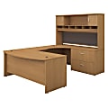 Bush Business Furniture Components 72"W Right-Handed Bow-Front U-Shaped Desk With Hutch And Storage, Light Oak, Premium Installation
