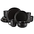 Elama Leo 16-Piece Stoneware Dinnerware Set, Black 1 thumbnail image
