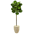 Nearly Natural Fiddle Leaf 4' Artificial Tree With Planter, Green/Sand