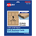 Avery® Printable Business Cards With Sure Feed® Technology, 95271-KMC25, Square, 2.5" x 2.5", Kraft Brown, Pack Of 225 1 thumbnail image