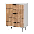 Baxton Studio Karima 28-5/16”W Mid-Century Modern 2-Tone Metal 5-Drawer Storage Cabinet, White/Natural Brown/Black