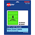 Avery® Print-To-The-Edge Labels With Sure Feed® Technology, 94244-NGP20, Rectangle, 2-1/4" x 7-3/4", Matte Neon Green, Pack of 80 1 thumbnail image