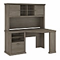 Bush Furniture Yorktown 60"W Corner Desk With Hutch, Restored Gray, Standard Delivery