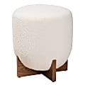 Baxton Studio Fisk Japandi Ottoman Footstool, 18-1/8”H x 16-1/8”W x 16-1/8”D, Cream/Walnut Brown