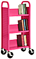 Sandusky® Book Truck, Single-Sided With 3 Sloped Shelves, 46"H x 18"W x 14"D, Pink