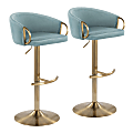 Lumisource Claire Adjustable Bar Stools, Light Blue/Gold, Set Of 2 Stools