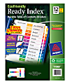 Avery® Ready Index® Eco-Friendly 100% Recycled Dividers, 1-12 Tabs & Customizable Table Of Contents, Letter Size, White Dividers/Multicolor Tabs, Pack Of 3 Sets