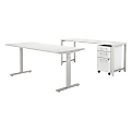 Bush Business Furniture 400 Series 72"W x 30"D Height-Adjustable Standing Desk With Credenza And Drawers, White, Premium Installation