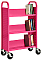 Sandusky® Book Truck, Single-Sided With 3 Sloped Shelves, 46"H x 32"W x 14"D, Pink