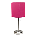 LimeLights Brushed Steel Stick Lamp with USB charging port and Pink Fabric Shade