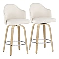 LumiSource Ahoy Fabric Counter Stools, Cream/Chrome/Natural, Set Of 2 Stools