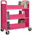 Sandusky® Book Truck, Double-Sided With 6 Sloped Shelves, 46"H x 39"W x 19"D, Pink