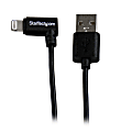 StarTech.com 1m (3ft) Angled Black Apple 8-pin Lightning Connector to USB Cable for iPhone / iPod / iPad - 3.28 ft Lightning/USB Data Transfer Cable for iPad, iPhone, iPod, Cellular Phone - First End: 1 x Lightning Male Proprietary Connector - Second End 1 thumbnail image