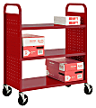 Sandusky® Book Truck, Double-Sided With 3 Flat Shelves, 46"H x 39"W x 19"D, Red