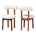 Baxton Studio Edric Boucle Fabric and Wood Dining Chairs, Cream/Walnut Brown, Set Of 2 Chairs