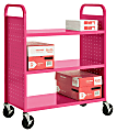 Sandusky® Book Truck, Double-Sided With 3 Flat Shelves, 46"H x 39"W x 19"D, Pink