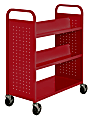 Sandusky® Book Truck, Double-Sided With 1 Flat/4 Sloped Shelves, 46"H x 39"W x 19"D, Red 1 thumbnail image