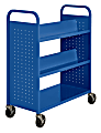 Sandusky® Book Truck, Double-Sided With 1 Flat/4 Sloped Shelves, 46"H x 39"W x 19"D, Blue