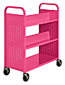 Sandusky® Book Truck, Double-Sided With 1 Flat/4 Sloped Shelves, 46"H x 39"W x 19"D, Pink