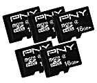 PNY® Performance Class 4 microSDHC Flash Memory Cards, 16GB, Pack Of 5 Memory Cards
