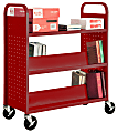 Sandusky® Book Truck, Double-Sided With 1 Flat/4 Sloped Shelves, 46"H x 39"W x 19"D, Red