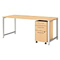 Bush Business Furniture 400 Series 72"W x 30"D Table Desk With 3-Drawer Mobile File Cabinet, Natural Maple, Premium Installation