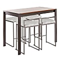 LumiSource Fuji Industrial Counter-Height Dining Table With 4 Stools, Antique Metal/Walnut/Light Gray Cowboy